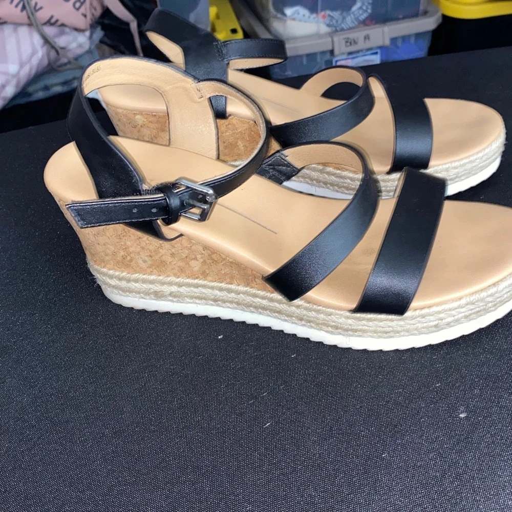 Report ELLA Black Espadrille Wedge cork and Jute‎ wo size 8.5 Sandals. GUC CLEAN